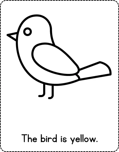 A simple side view of a small bird with the sentence The bird is yellow below.