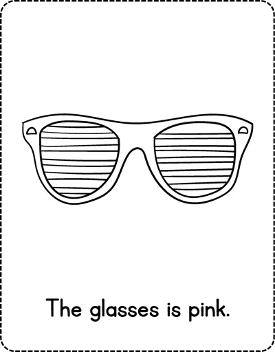 A pair of striped shutter sunglasses in outline with the sentence The glasses is pink below.