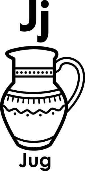 The letters Jj above a jug with a handle and dotted and wavy bands, and the word Jug printed below.