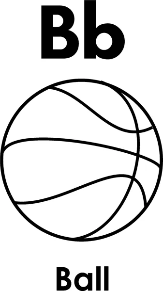 The letters Bb above a large basketball with curved seams, and the word Ball printed below.