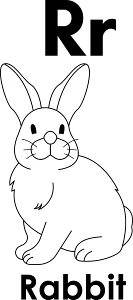 The letters Rr above a rabbit sitting upright with tall ears, and the word Rabbit printed below.