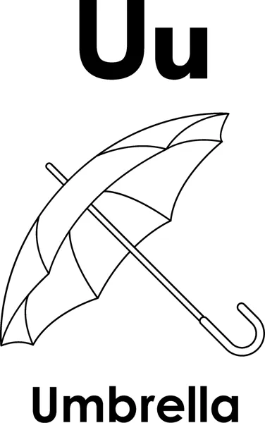 The letters Uu above an open umbrella with a curved handle, and the word Umbrella printed below.