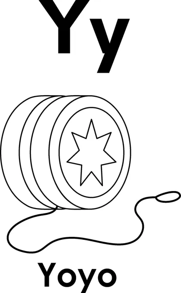 The letters Yy above a yo-yo with a star face and trailing string, and the word Yoyo below.