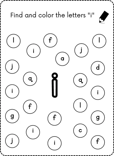 A big bubble letter i in the center surrounded by small circles each holding a lowercase letter.