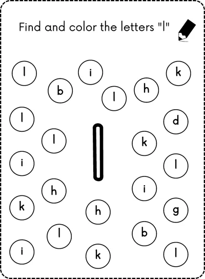 A big bubble letter l in the center surrounded by small circles each holding a lowercase letter.