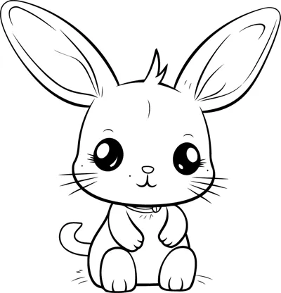A cute bunny with very tall ears and big eyes sits facing forward under a Color Me heading.