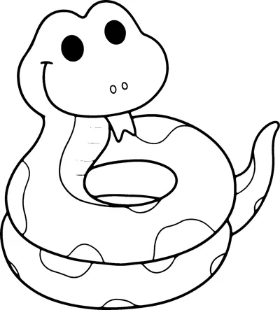 A cartoon snake with big eyes and spots coils into a stack of loops with its tongue out.