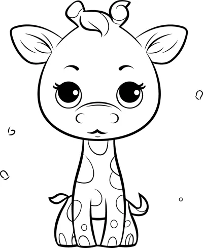 A baby giraffe with big eyes and a few spots stands facing forward under the heading Color Me Giraffe.