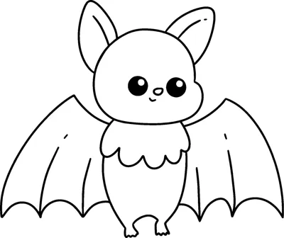 A cartoon bat with big eyes and pointed ears spreads its wings wide.