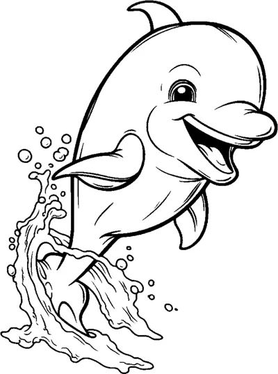A grinning dolphin leaps upward out of a tall splash of water droplets.