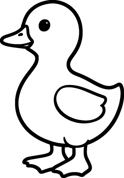 A simple standing duckling with a round head, a small wing, a flat beak and two webbed feet.