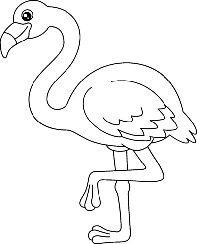 A flamingo with a curved neck stands on one leg under the word Flamingo.