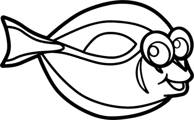 A flat oval fish with big eyes and a long fin swims under the words dory fish.
