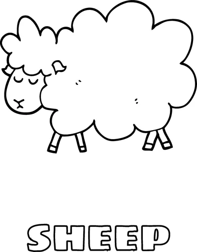 A sheep with a huge fluffy cloud-like body and sleepy face stands above the word Sheep.