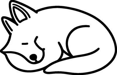 A sleepy little fox curled into a round ball with its eyes closed and its fluffy tail wrapped around its body.