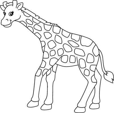 A tall giraffe with patchy spots stands sideways under the word Giraffe.