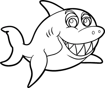 A cartoon shark with a wide toothy grin swims to the right under the word shark.
