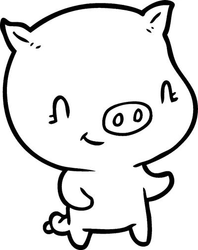 A smiling piglet with pointed ears stands on two legs above the word Pig.