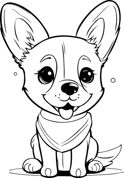 A big-eared puppy with its tongue out sits wearing a bandana under a Color Me Dog heading.