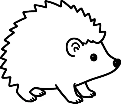 A simple hedgehog walks to the right on little feet, with a spiky outline for its back and a pointed nose.