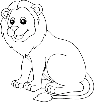 A lion with a full mane sits facing sideways under the word Lion.