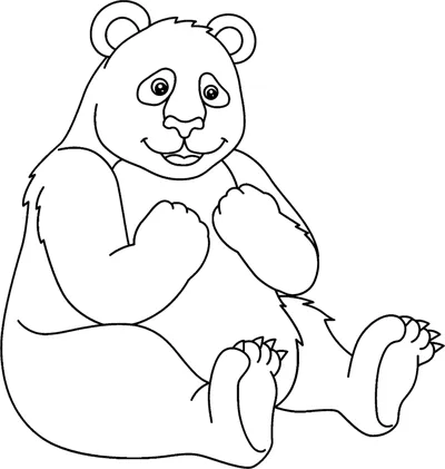 A panda sits with its paws raised to its chest under the word Panda.
