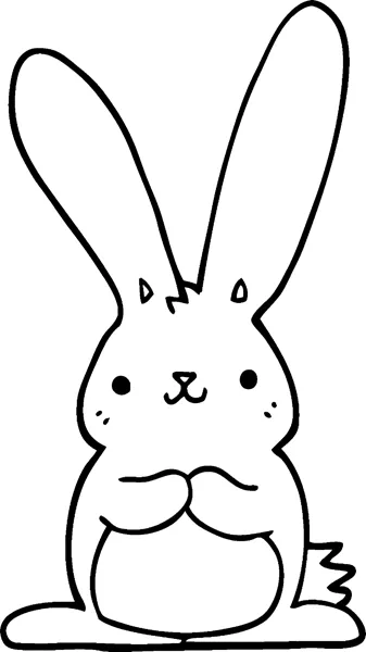 A rabbit with tall ears and a small face sits upright above the word Rabbit.