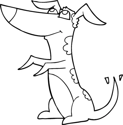 A scruffy cartoon dog sits with its ears raised and tail out above the word Dog.