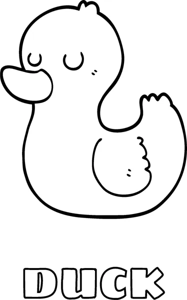 A rounded duck with closed eyes sits quietly above the word Duck.