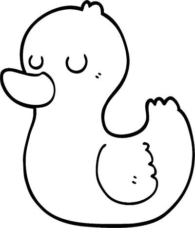 A rounded duck with closed eyes sits quietly above the word Duck.