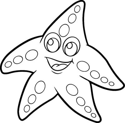A smiling starfish with dotted arms and big eyes sits under the word starfish.