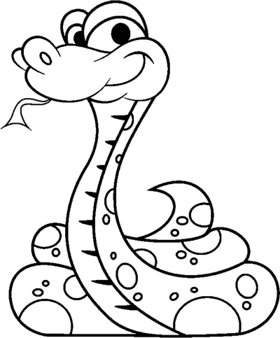 A cartoon snake with big eyes and spots coils its body while sticking out its tongue.