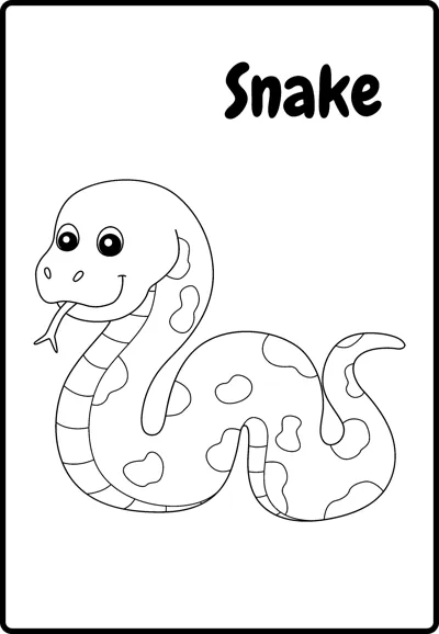 A spotted snake curls its body and flicks its tongue under the word Snake.