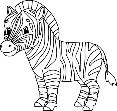 A cartoon zebra with bold stripes stands sideways under the words Color Me Zebra.