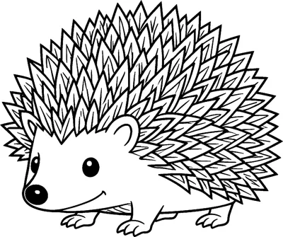A detailed hedgehog with rows of layered, leaf-shaped spines covering its round back and a smiling face.