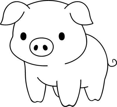 A chubby piglet with a round snout and curly tail stands facing forward.