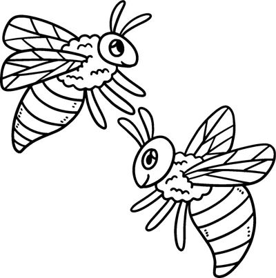 Two striped bees with patterned wings fly toward each other from opposite corners.