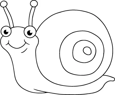 A cartoon snail with eye stalks and a large spiral shell smiles as it crawls right.