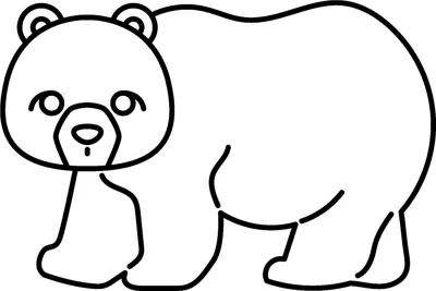 A simple cartoon bear with round ears walks on all fours facing left.