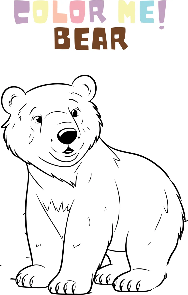 A furry bear walks on all fours facing forward under the heading Color Me Bear.