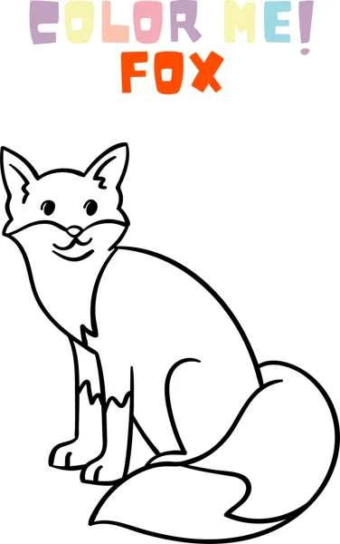 A fox with pointed ears sits with its bushy tail curled forward under the heading Color Me Fox.