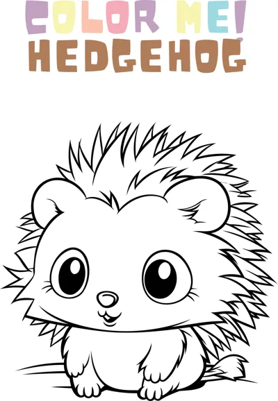 A spiky hedgehog with big eyes faces forward under the heading Color Me Hedgehog.