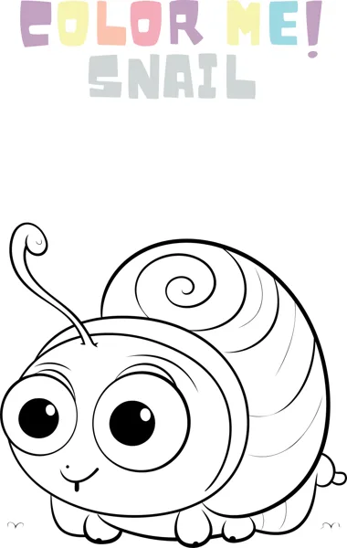 A big-eyed snail with a spiral shell and curly antennae sits smiling on the ground.