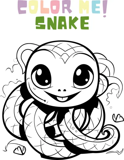 A smiling cartoon snake with big eyes coils its patterned body into a loop.