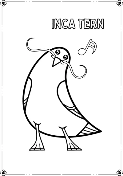 A bird with a long curled moustache feather sings a musical note inside a frame.