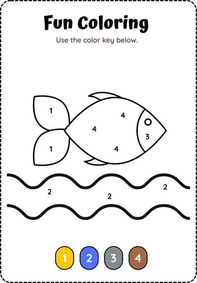 A simple fish with numbered sections floats above wavy lines, with a four-colour key below.