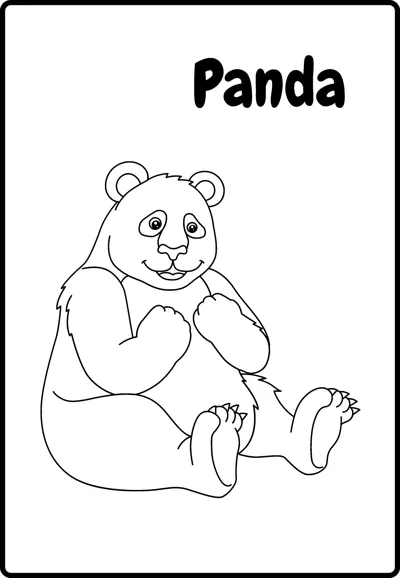 A panda sits with its paws raised to its chest under the word Panda.