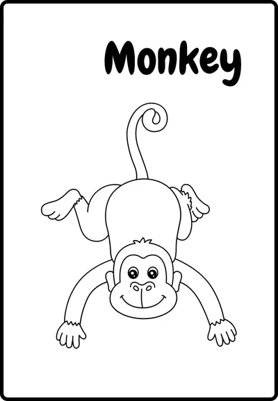 A monkey balances upside down on its hands with its tail curled under the word Monkey.