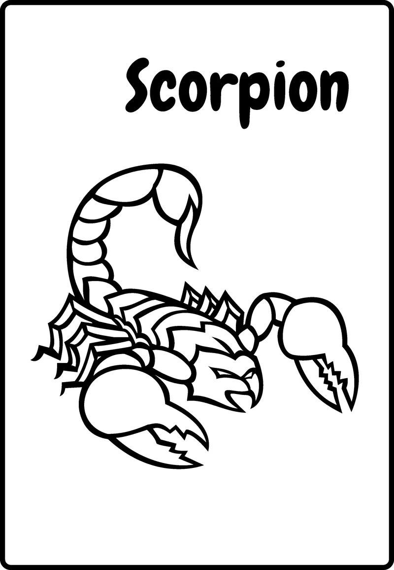 A scorpion with open claws and a curled stinger tail stands under the word Scorpion.