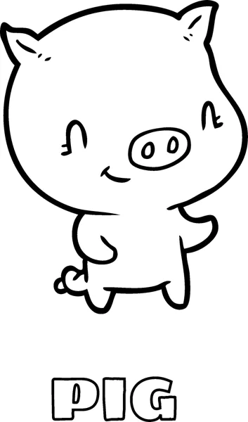 A smiling piglet with pointed ears stands on two legs above the word Pig.
